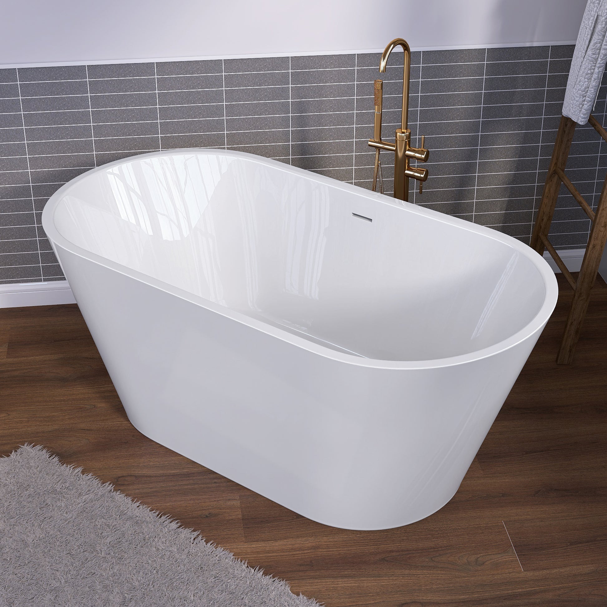 51 Inch Acrylic Freestanding Bathtub Contemporary Soaking White Tub With Overflow And Pop Up Drain Gloss White Gloss White Oval Bathroom Freestanding Tubs Polished Less Than 59 In Modern Soaking Center Fiberglass Acrylic