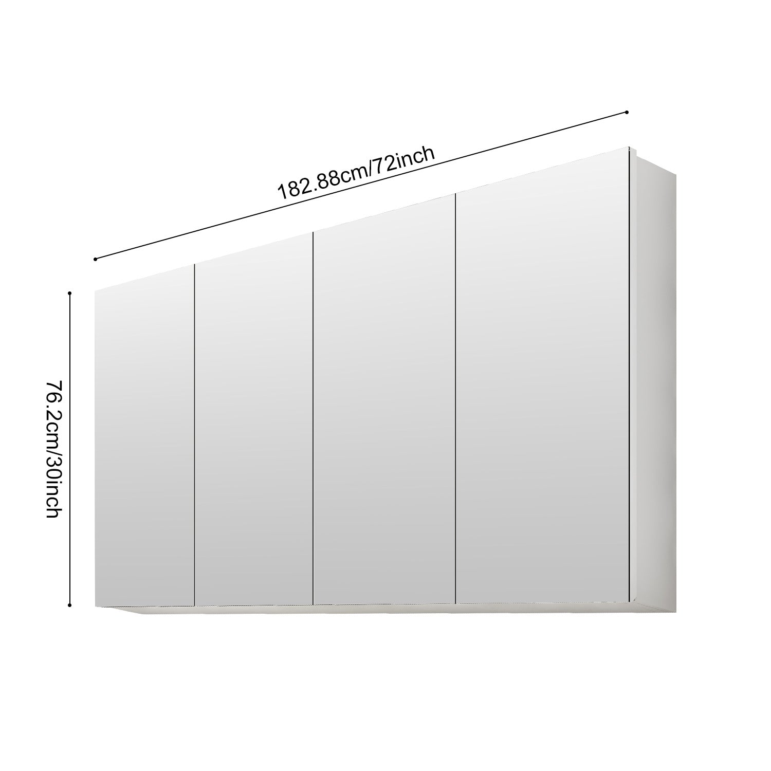 72'' W X 30'' H Surface Frameless Mirror Medicine Cabinet, Beveled Mirror Edges Bathroom Medicine Cabinet White Engineered Wood