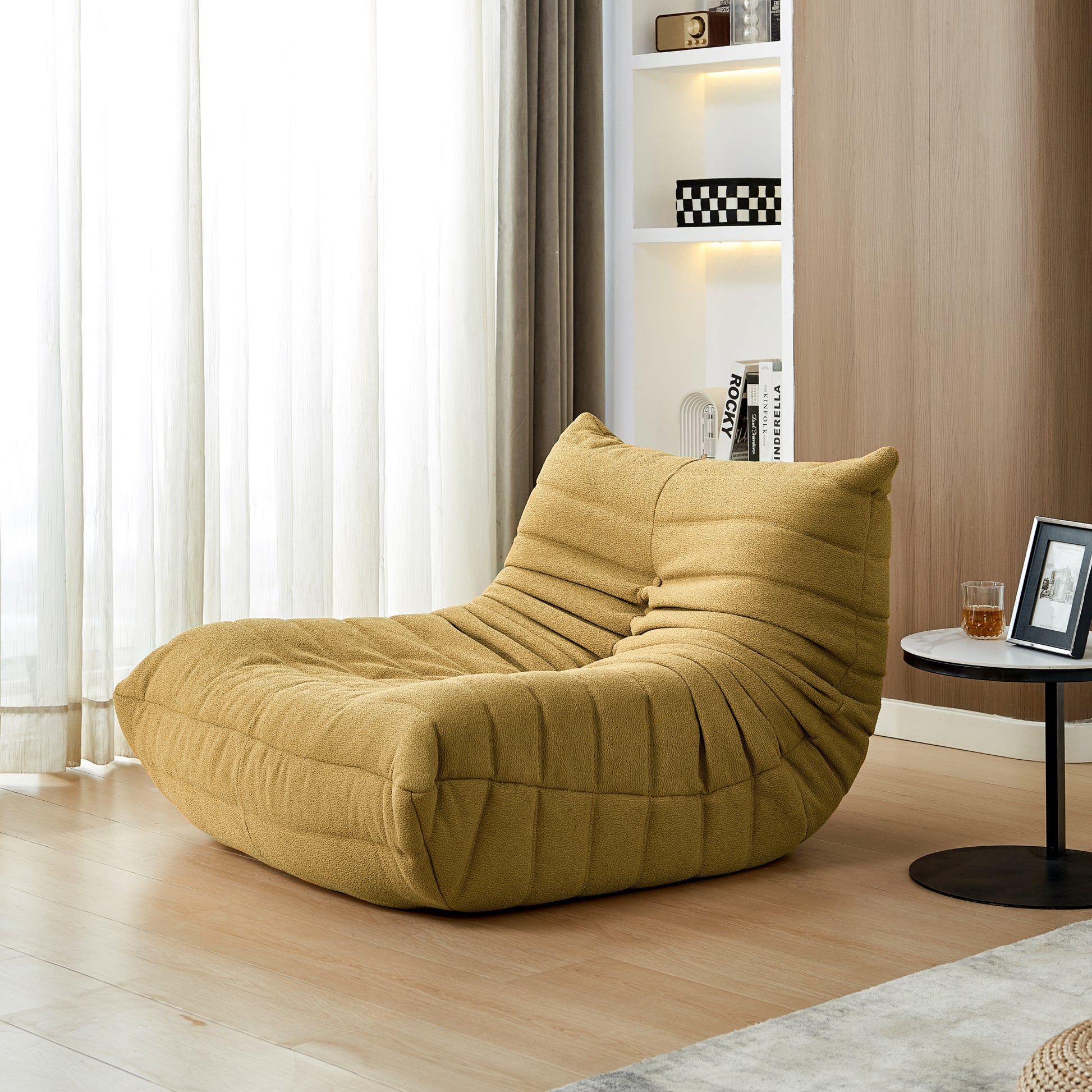 Teddy Fabric Fireside Chair, Lazy Floor Sofa Couches,Modern Armless Floor Lounge Chair, Comfy Accent Bean Bag Couch, Single Corner Chair Sofa For Living Room Bedroom Salon Office, 1Seat Yellow Foam Teddy 1 Seat