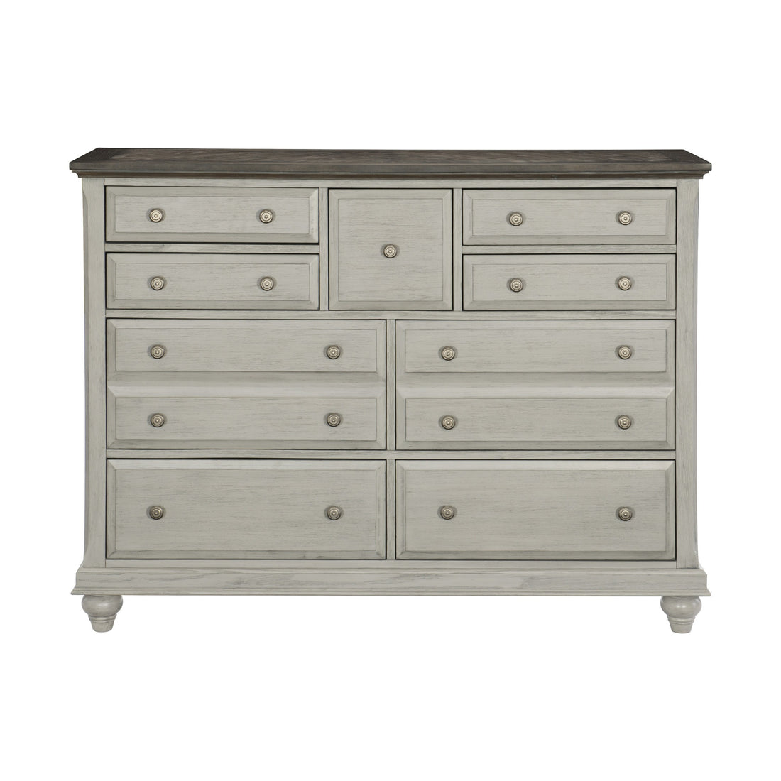 Classic Light Gray Finish 1Pc Dresser Of 9X Drawers Dark Brown Top Modern Farmhouse Design Bedroom Furniture Brown Light Gray Bedroom Classic,Farmhouse,Modern Wood