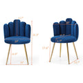 Modern Velvet Dining Chairs Set Of 2, Upholstered Woven Dining Chair With Golden Metal Legs, Upholstered Dining Chairs For Dining Room, Kitchen, Vanity, Living Room Blue Primary Living Space Foam Velvet