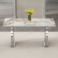 Modern Rectangular Dining Table, Imitation Marbled Rock Plate Table Top, Stainless Steel Table Legs, Suitable For Kitchen, Dining Room, Living Room 63 Inches * 31.4 Inches. Silver Sintered Stone