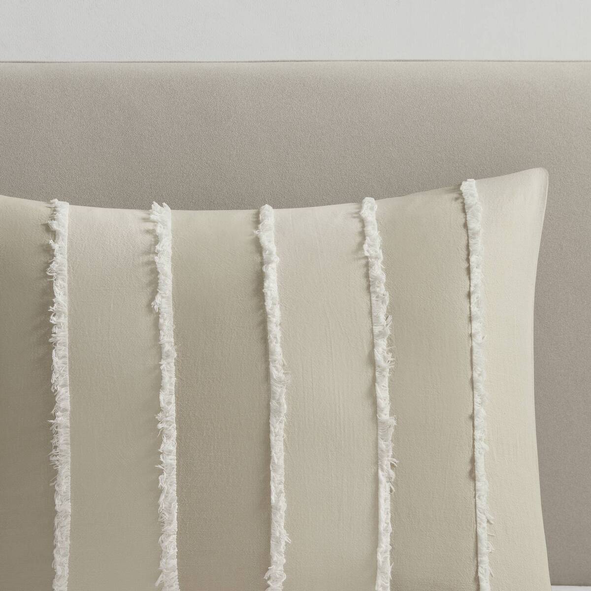 3 Piece Striped Cotton Comforter Set Taupe King Cal King Taupe Cotton