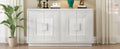 Vintage Distressed 4 Door Sideboard With Adjustable Shelves And Geometric Pattern For Dining Room, Kitchen And Living Room Antique White Antique White Solid Wood Mdf