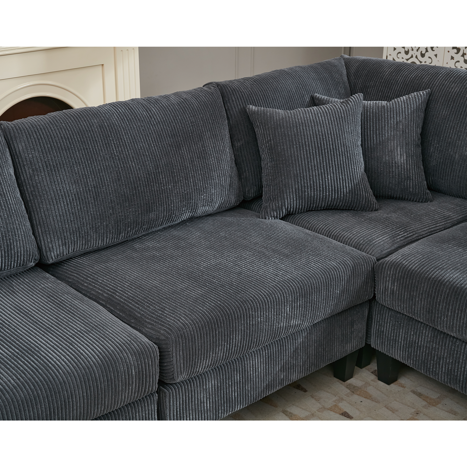 Packaging Upgrade Oversized Modular Sectional Sofa Set, L Shaped Couch,Corduroy ,Upholstered,Deep Seat,5 Seat,5 Throw Pillow And 6 Back Cushion,Living Room, Apartmentgray Gray Polyester Wood Primary