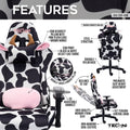 Ts85 Cow Print Luxx Series Gaming Chair Caster Nylon Black White Office Spot Clean Rectangular Modern Handle Office Chairs Solid Back Fabric Metal