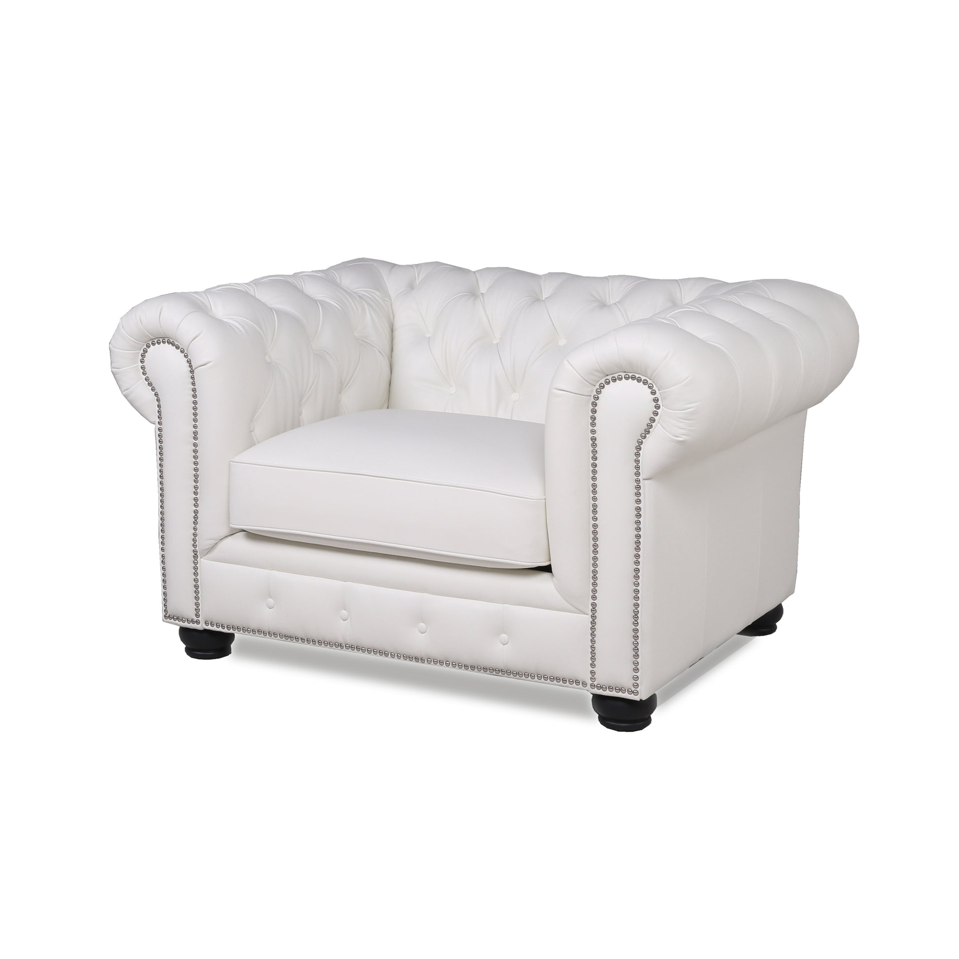 Traditional Tufted Leather Chesterfield Chair White Leather