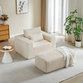 62.5 Inch Corduroy Sponge Sofa Lounge Chair With Removable Footrest,No Assembly Required,Fluffy Modern Sleeper Chair For Indoor Living Room Bedroom Beige Foam Corduroy 1 Seat