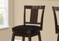 Bar Stool, Set Of 2, Swivel, Bar Height, Brown Wood, Black Leather Look, Transitional Espresso Foam Solid Wood