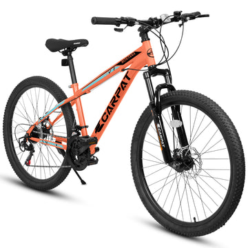 A2610 26 Inch Mountain Bike 21 Speeds, Suspension Fork, Steel Frame Disc Brake For Men Women Mens Bicycle Orange Steel