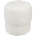 Homcom Modern Round Ottoman, Teddy Fleece Fabric Upholstered Foot Stool With Padded Seat For Living Room, Entryway, White Cream White Polyester