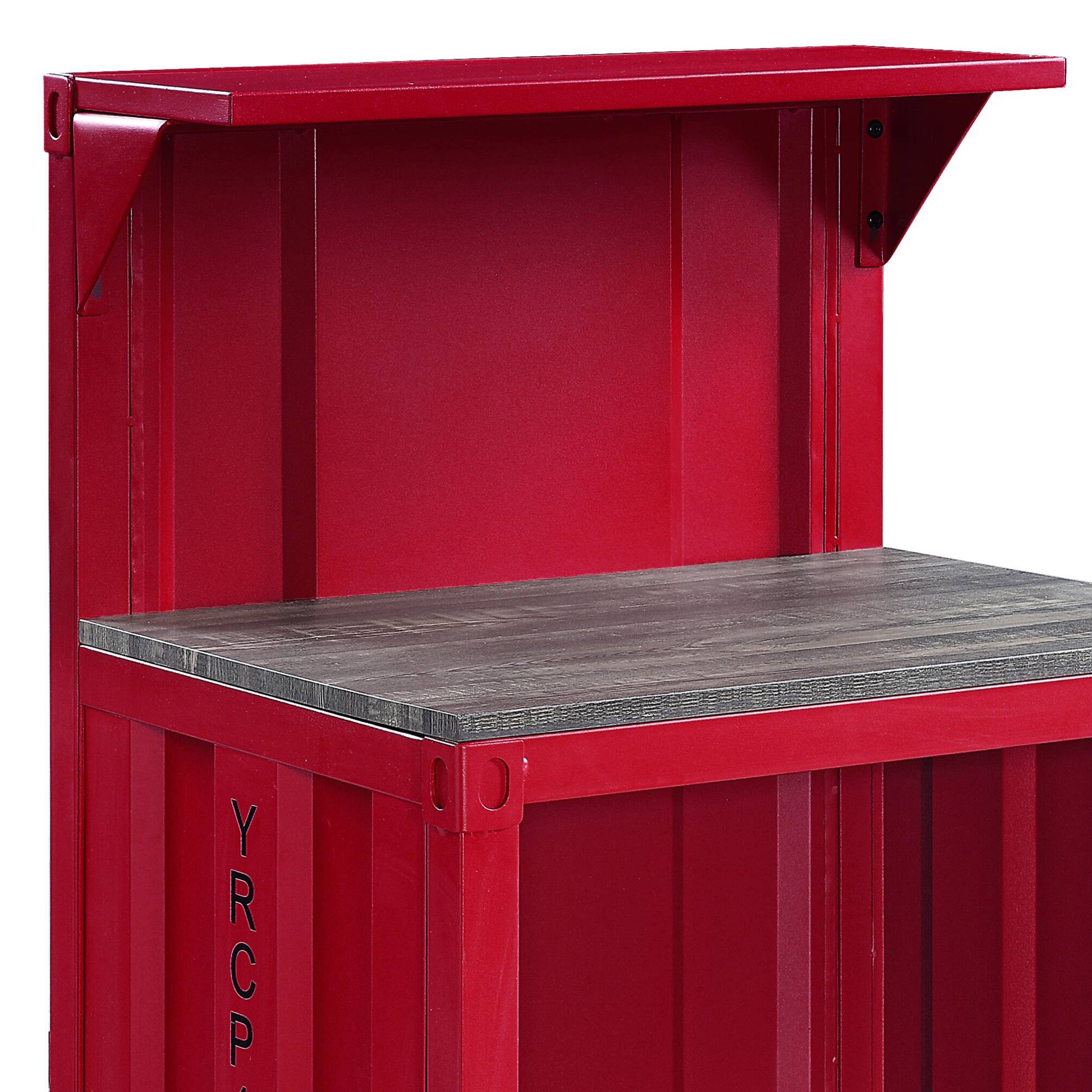 Red 3 Shelf Reception Desk Red Computer Desk Office Freestanding Rectangular Shelves Wood Metal