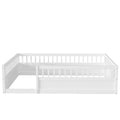 Full Floor Bed Frame With Fence, Wood Kids Floor Beds Frame For Bedroom Playroom,White Expect Arrive Date Jul. 10Th Full White Pine