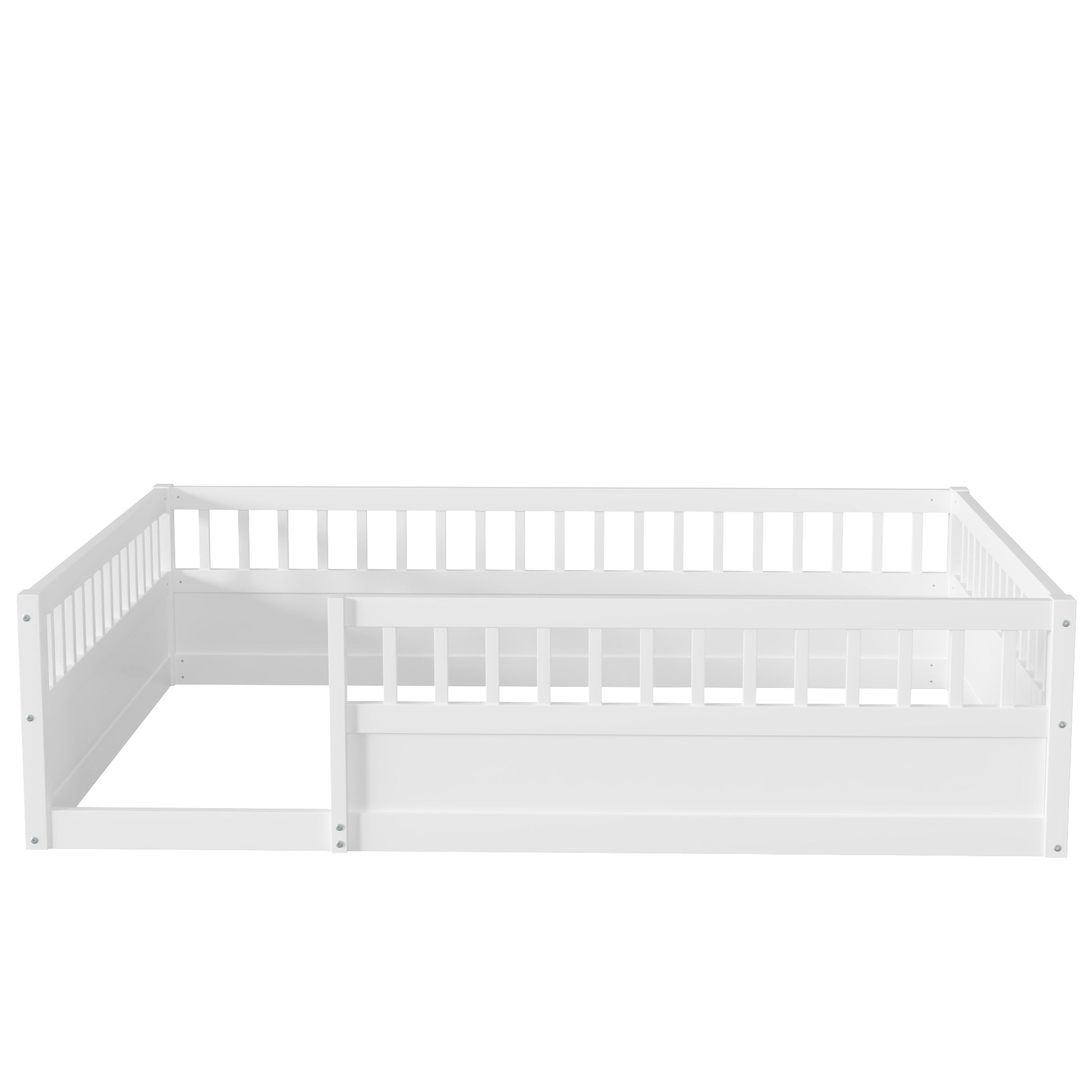 Full Floor Bed Frame With Fence, Wood Kids Floor Beds Frame For Bedroom Playroom,White Expect Arrive Date Jul. 10Th Full White Pine