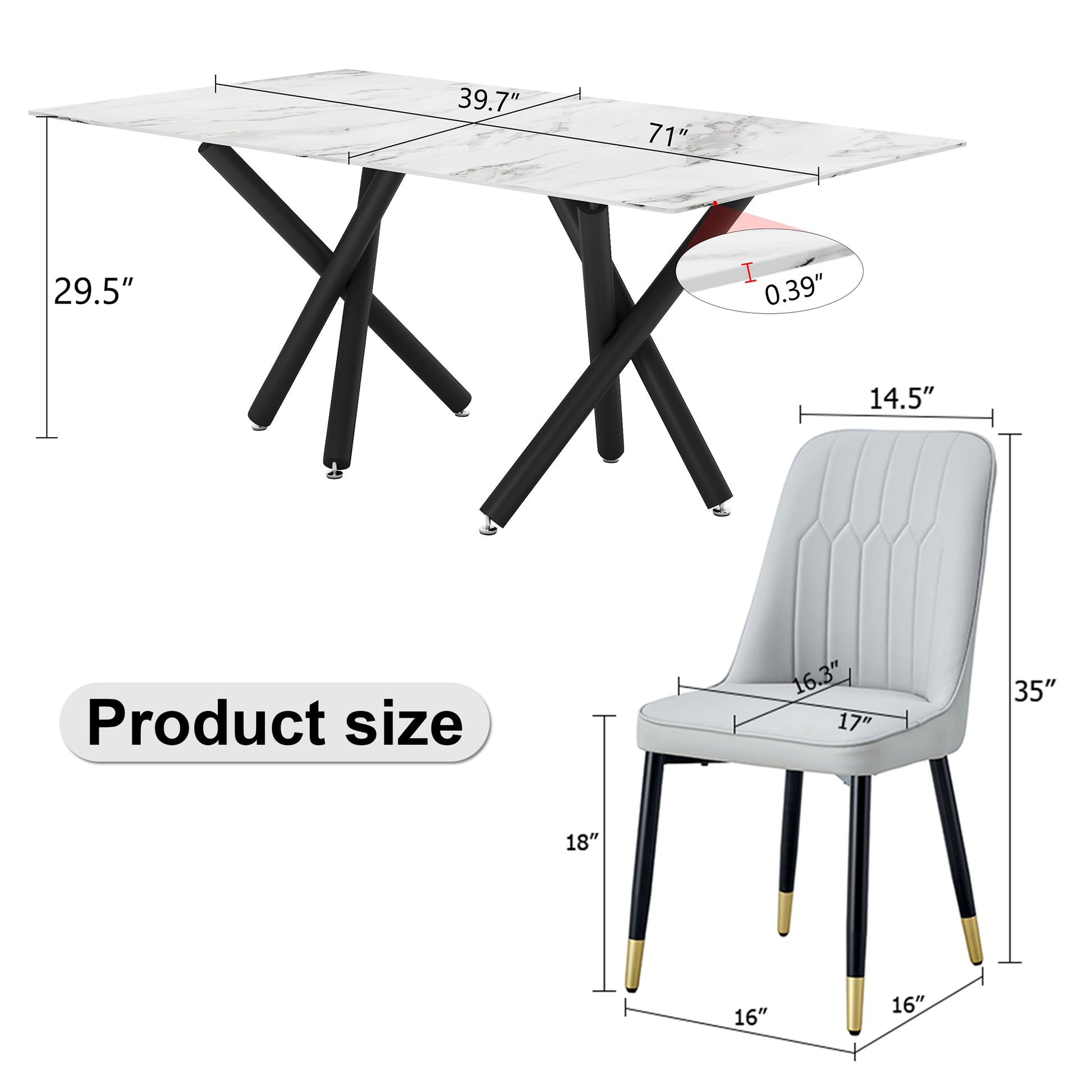 1 Table And 8 Chairs. A Rectangular Dining Table With A White Imitation Marble Tabletop And Black Metal Legs. Paired With 8 Chairs, Equipped With Pu Leather Seat Cushions And Black Metal Legs. F 1538 Grey Glass Metal