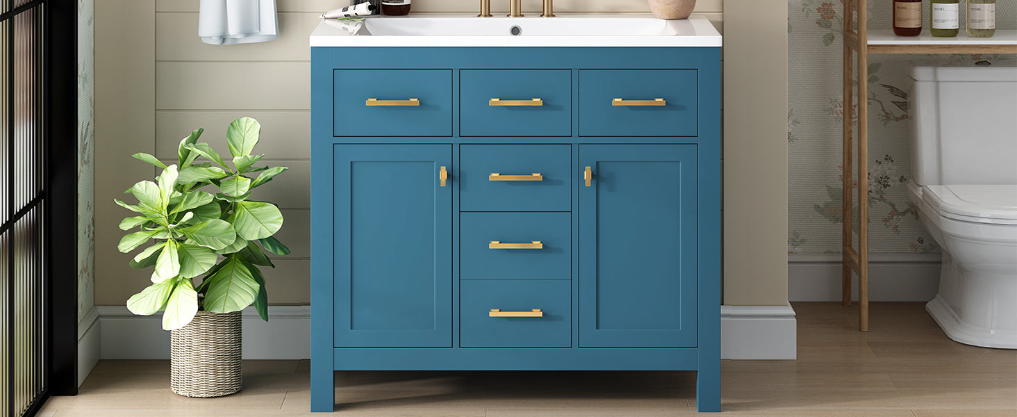 36'' Bathroon Vanity With Resin Sink Combo Set,Modern Freestanding Single Bathroom Cabinet With 4 Drawers & 2 Cabinets,Storage Cabinet For Bathroom, Solid Wood Frame Vanity Set Same As Sw000130Aac