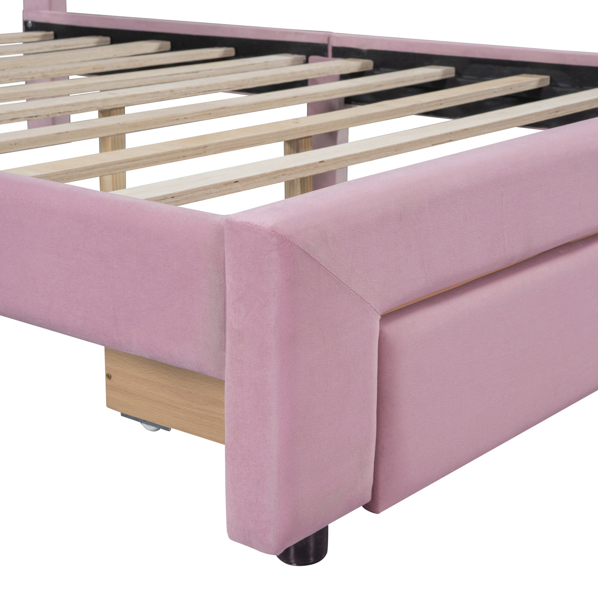 Full Size Storage Bed Velvet Upholstered Platform Bed With A Big Drawer Pink Old Sku:Wf296850Aah Full Pink Velvet