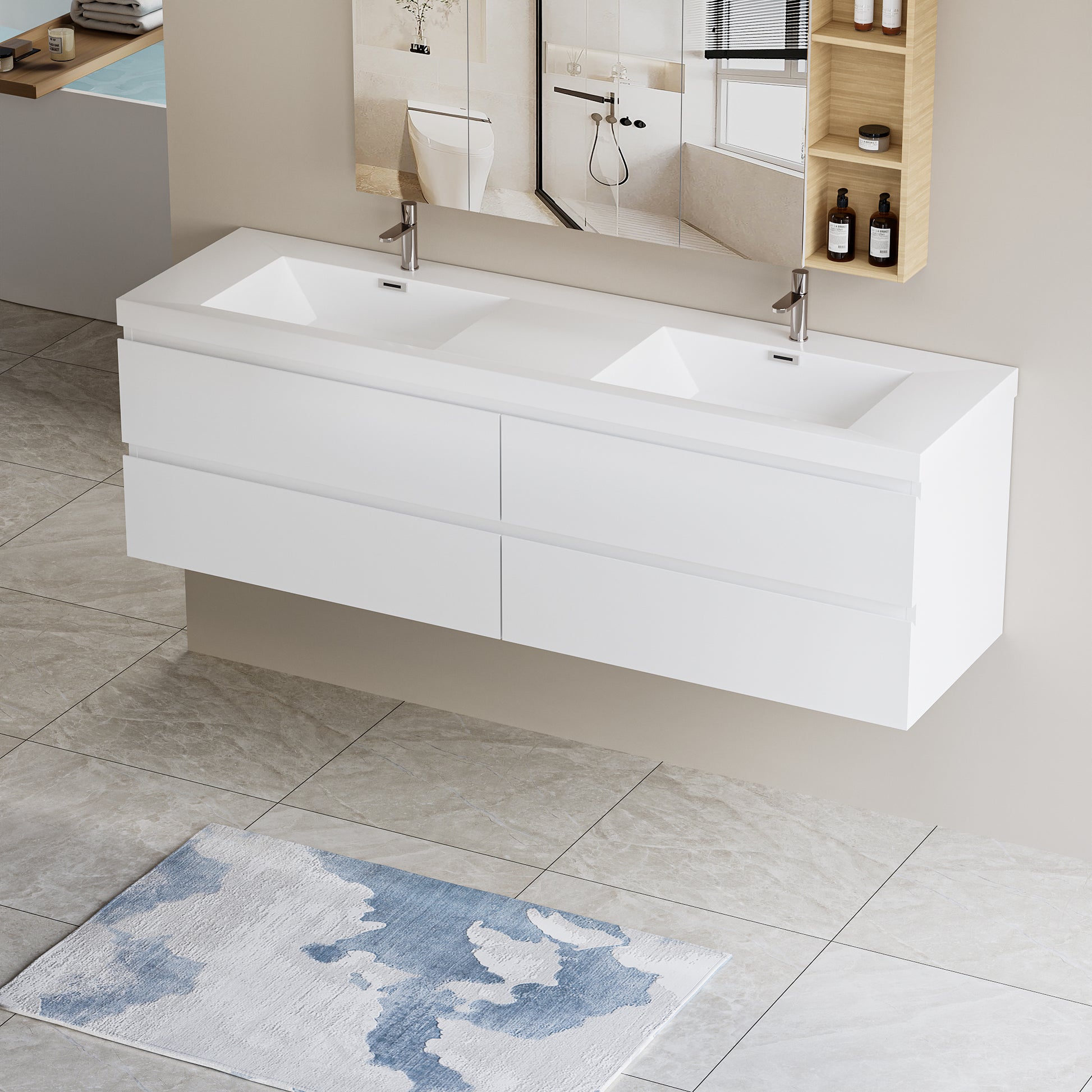 72" Floating Bathroom Vanity with Sink, Modern Wall 4+-white-wall mounted-mdf