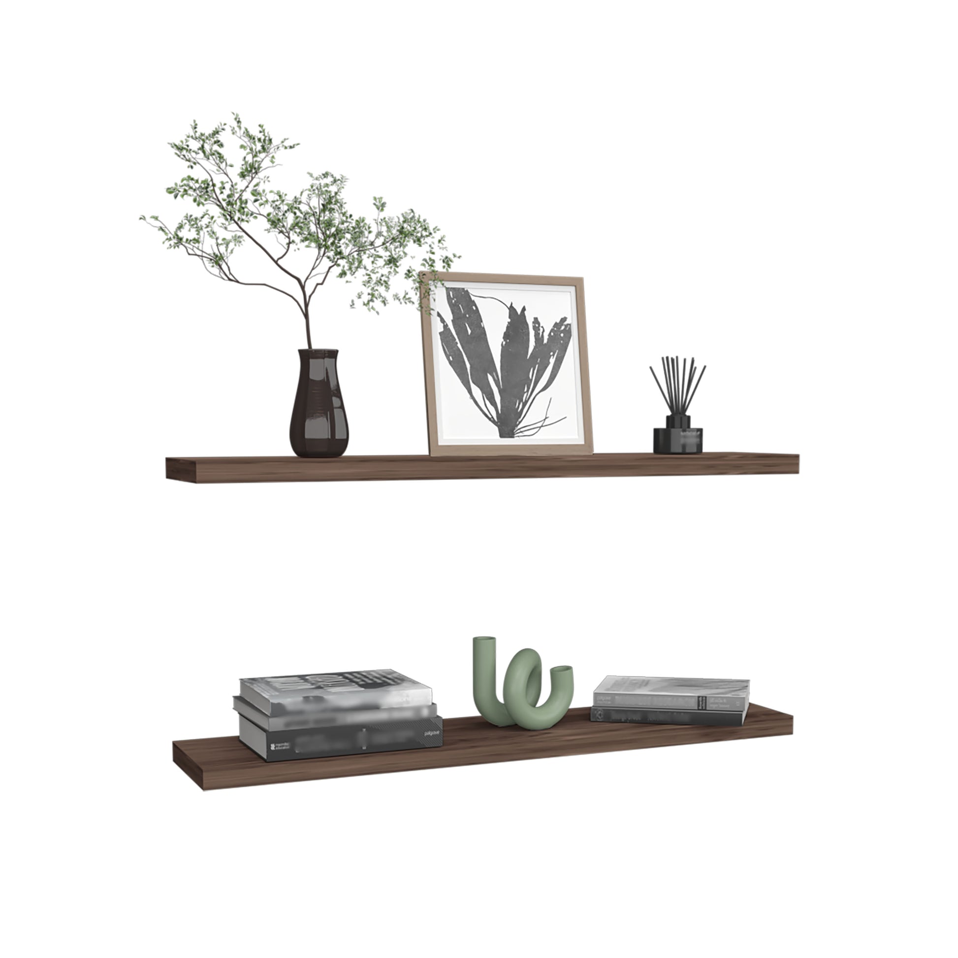 Ecco 47" Wide Floating Shelves Set Of 2, Shelves For Wall Decor For Bedroom, Bathroom Storage Shelves, Book Shelves For Living Room 2 Or Less Walnut Horizontal Primary Living Space Open Back Modern