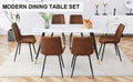 Table And Chair Set, White Imitation Marble Texture Rock Board Table Top, Black Metal Table Legs, Stable And Beautiful. Modern Simple Dining Table, Comfortable Seating. Brown White Seats 6 Metal