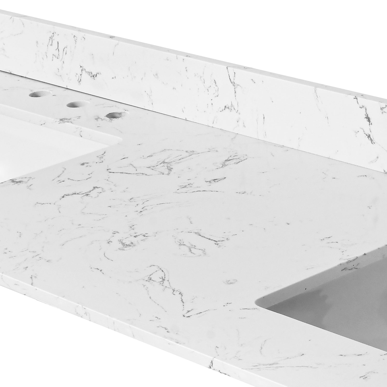 72"X 22" Bathroom Stone Vanity Top Engineered Color With Undermount Ceramic Sink And 3 Faucet Hole With Backsplash White Bathroom Stone