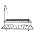 Full Size Metal Platform Bed With Twin Size Trundle,House Shaped Headboard Design, Black Full Black Metal