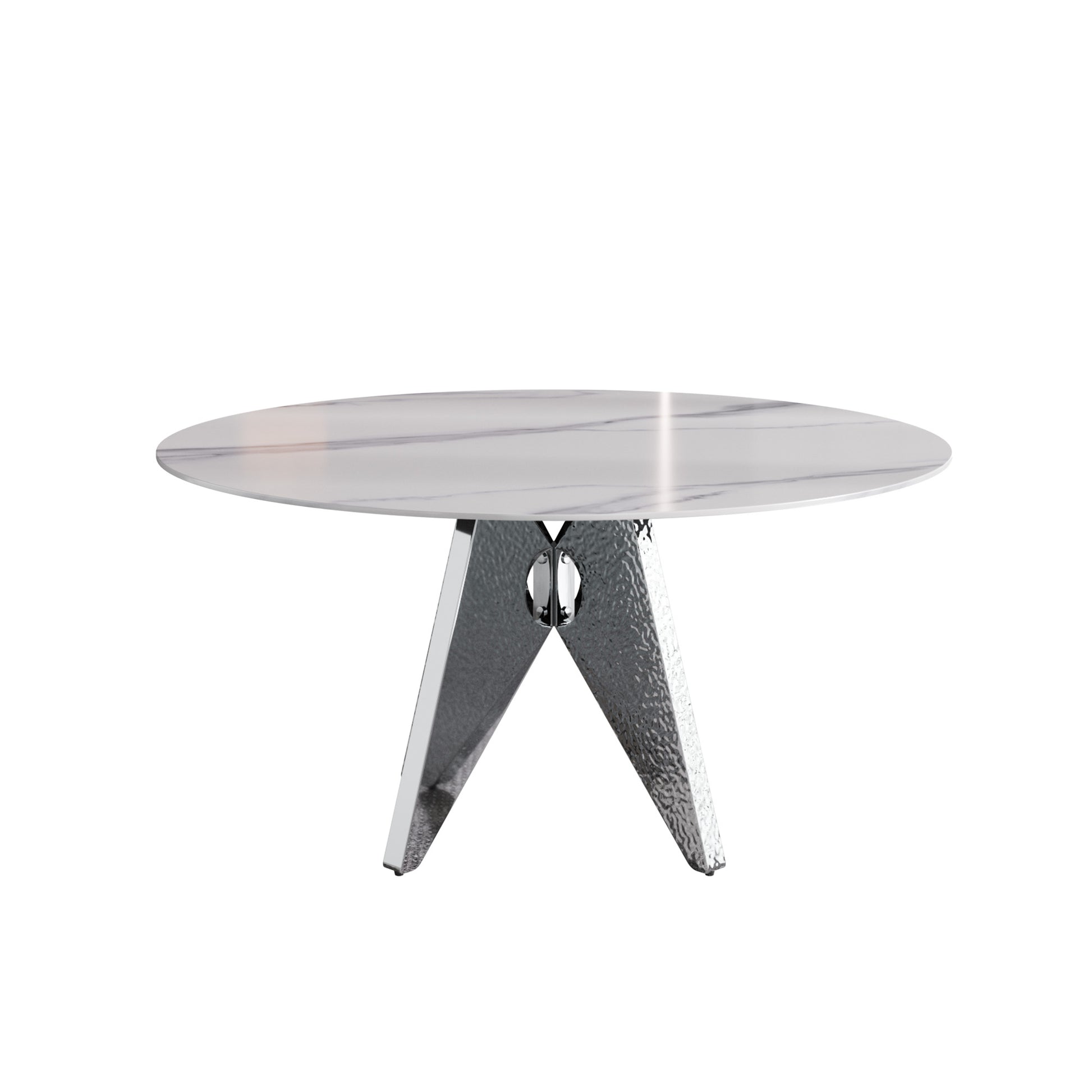 59.05" Round Marble Dining Table With Silver Stainless Steel Design Base, Artificial Marble For 6 8 People, Dining Room Living Room Kitchen Dining Table,White Dining Table Only Silver,White Dining