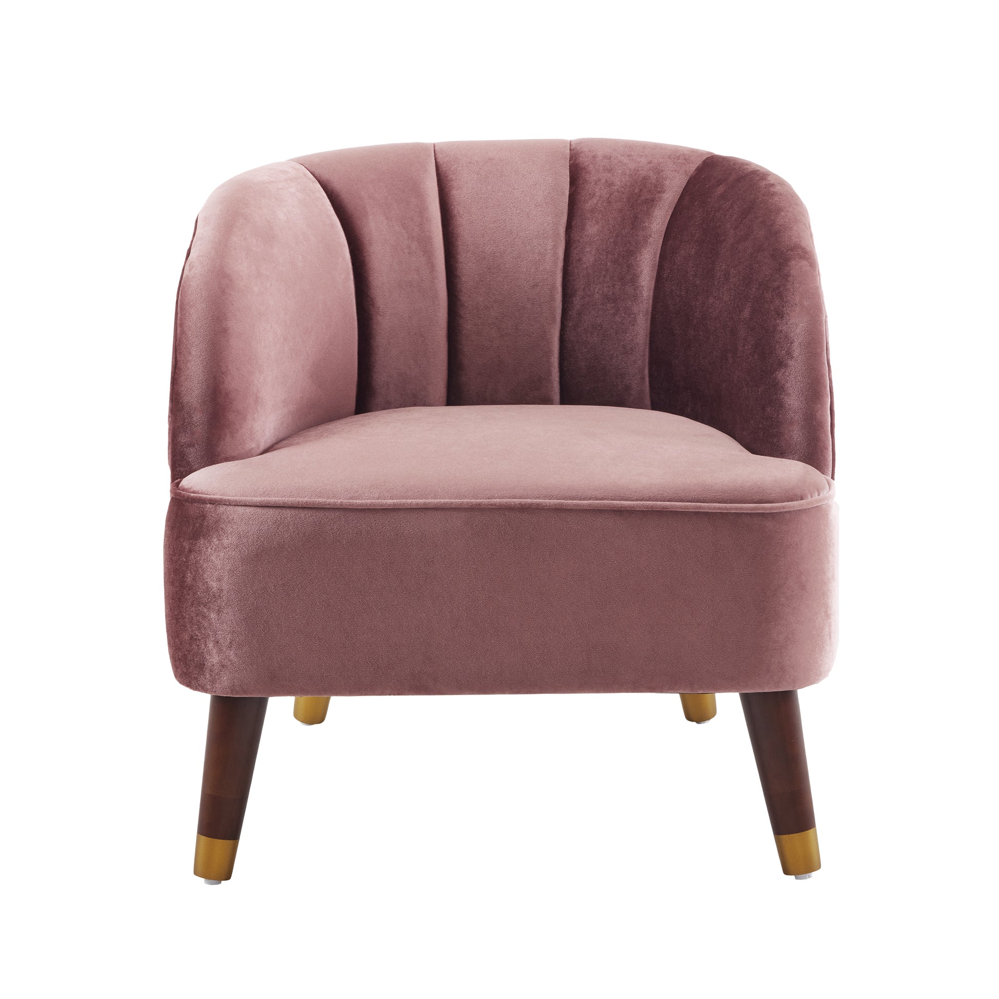 Upholstered Barrel Accent Chair With Wooden Legs Blush Rubberwood Velvet