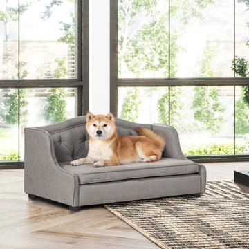 Robin 35" Tufted Wingback Pet Sofa Bed, Medium, Uptown Gray Stain Resistant High Performance Polyester Gray Foam Polyester