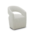 26 Inch Accent Armchair, Textured Cream Fabric, Curved Cutout Backrest Cream Fabric