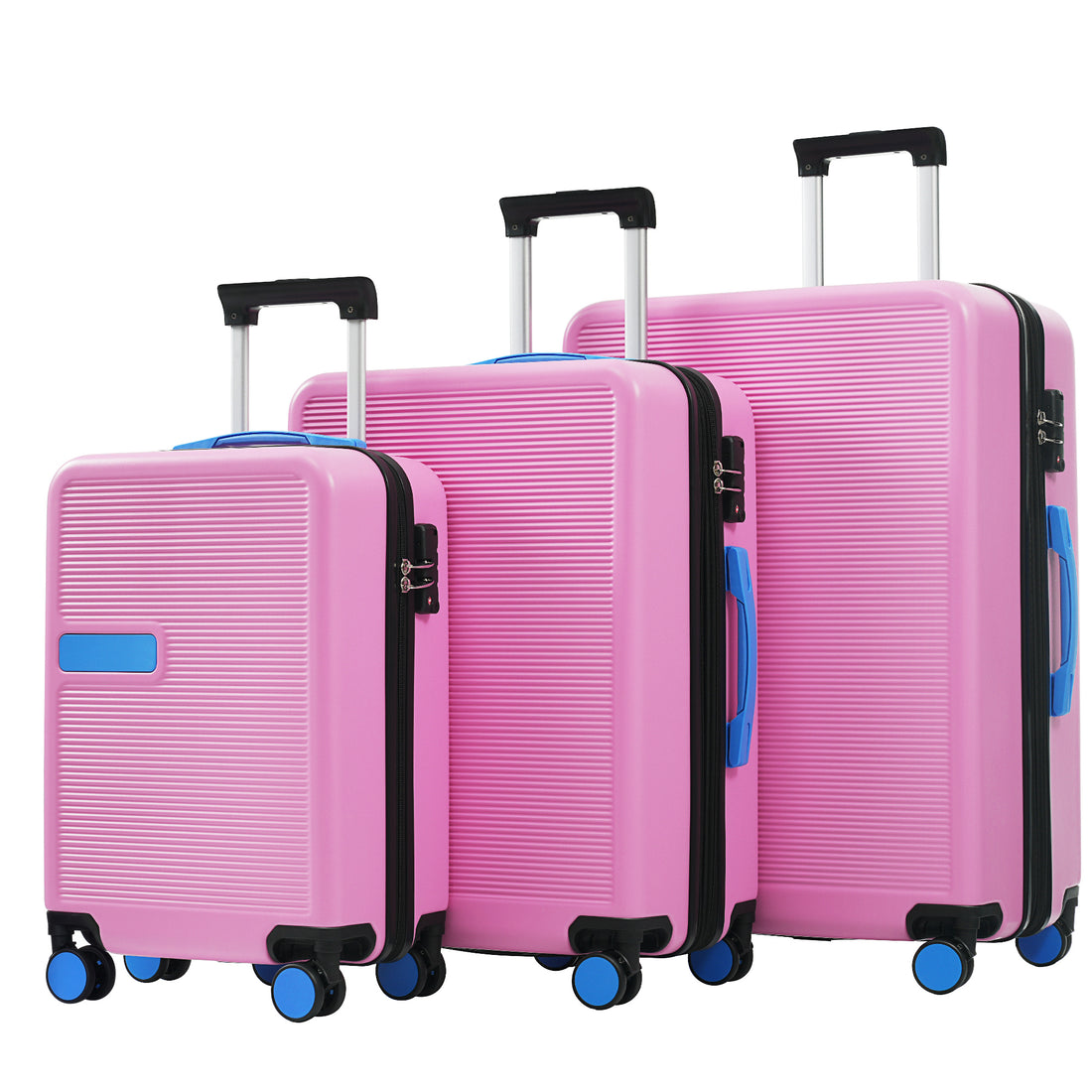 Hardshell Luggage Sets 3 Pcs Contrast Color Suitcase With Spinner Wheels And Tsa Lock 20" 24" 28" Available Pink Abs