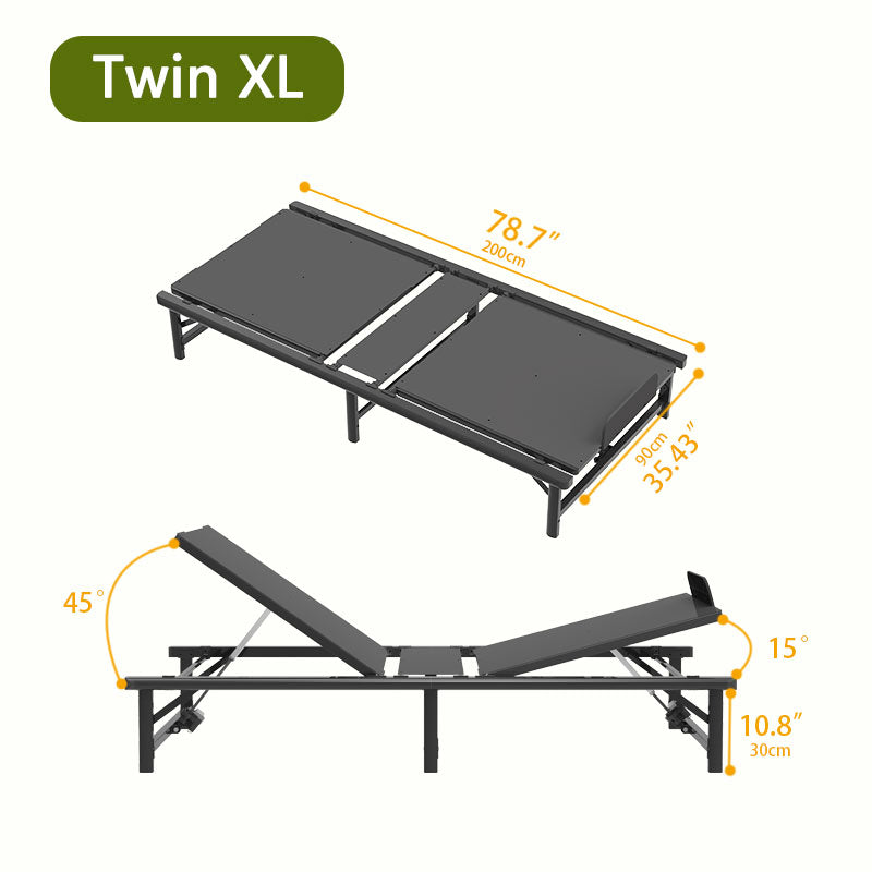 Adjustable Bed Frame,Twin Xl Size 2 Motor Design, Independent Head And Foot Incline, Zero Gravity, Tv And Head Tilt Presets, 450 Lbs Capacity Twin Xl Black Iron Bedroom American Design Bed Frame