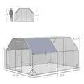 Pawhut Large Chicken Coop Metal Chicken Run With Waterproof And Anti Uv Cover, Flat Shaped Walk In Fence Cage Hen House For Outdoor And Yard Farm Use, 1