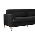 Fx P18 Bk Sofa Luxury Velvet Sofa With Gold Accents Modern 3 Seat Couch With Plush Cushions, Perfect For Living Room And Office Decor Black Velvet 3 Seat