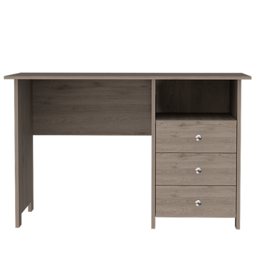 Bianco Writing Computer Desk, Three Drawers, One Shelf Grey Computer Desk Office Modern Freestanding Rectangular Open Storage Desk Rectangular Particle Board Engineered Wood