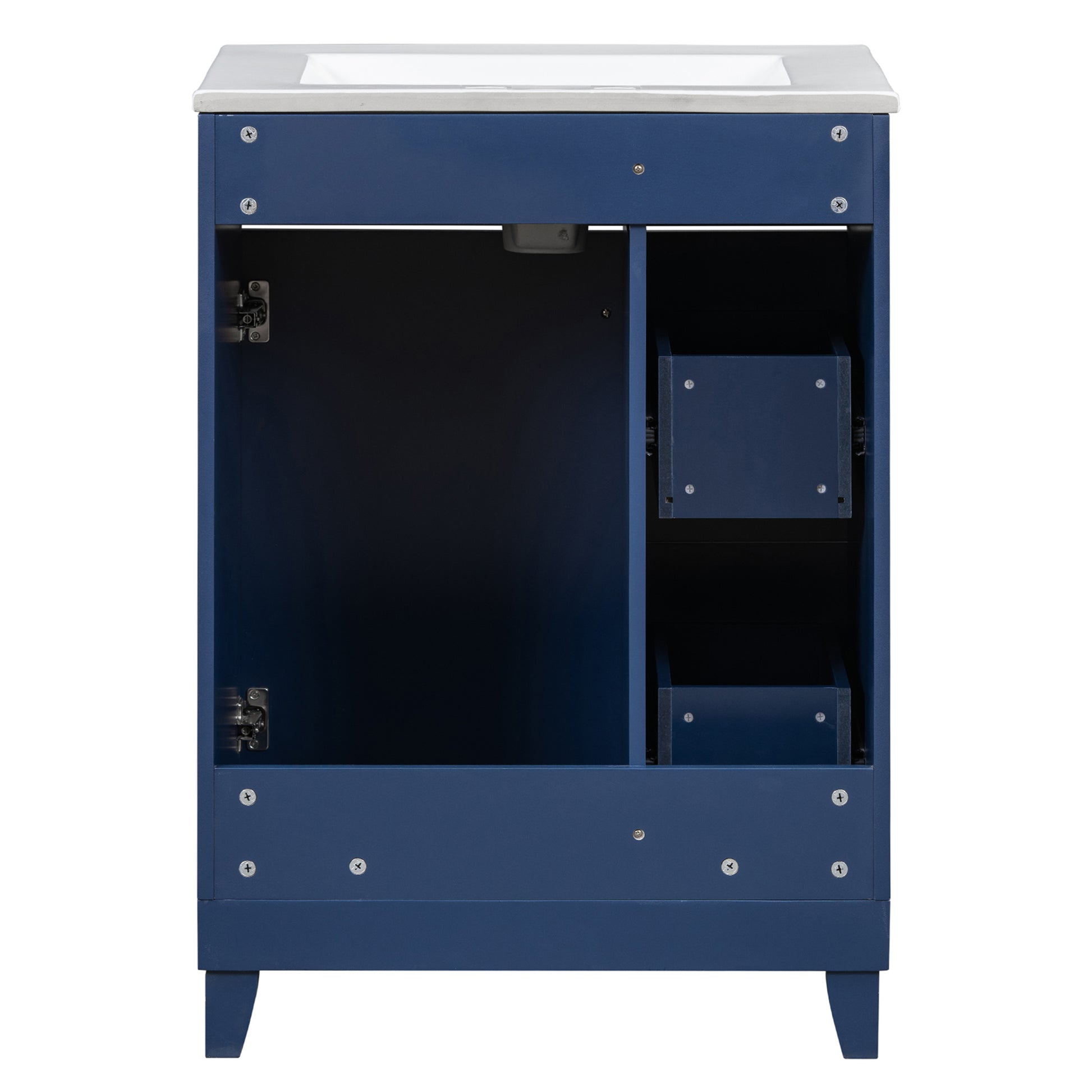 24 Inch Bathroom Vanity Cabinet With Ceramic Sink, 2 Drawers, 1 Door Blue Bathroom Solid Wood Mdf