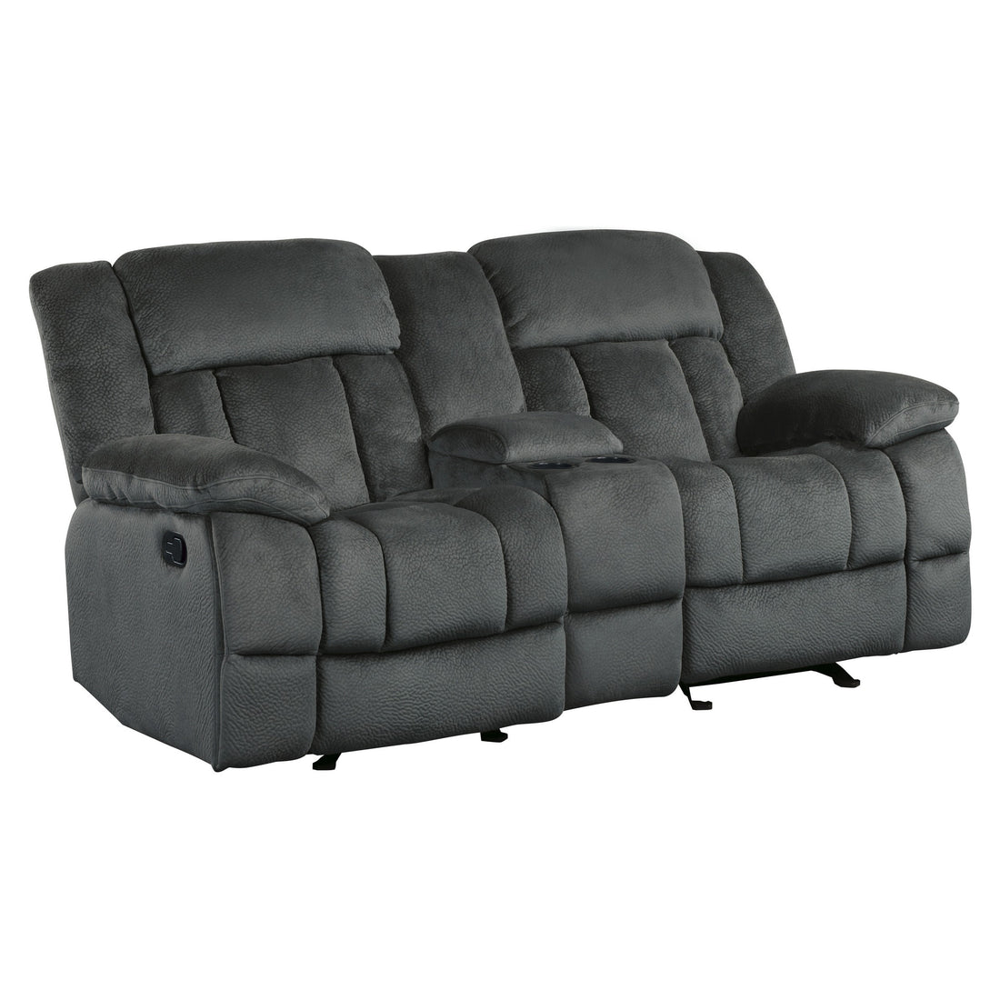Microfiber Textured Fabric Glider Reclining Loveseat, Charcoal Black Black Microfiber