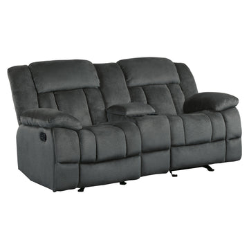 Microfiber Textured Fabric Glider Reclining Loveseat, Charcoal Black Black Microfiber