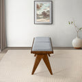 Keira Bench Grey Fabric Brown,Light Gray Brown Grey Mid Century Modern Rubberwood Foam Fabric,Solid Wood