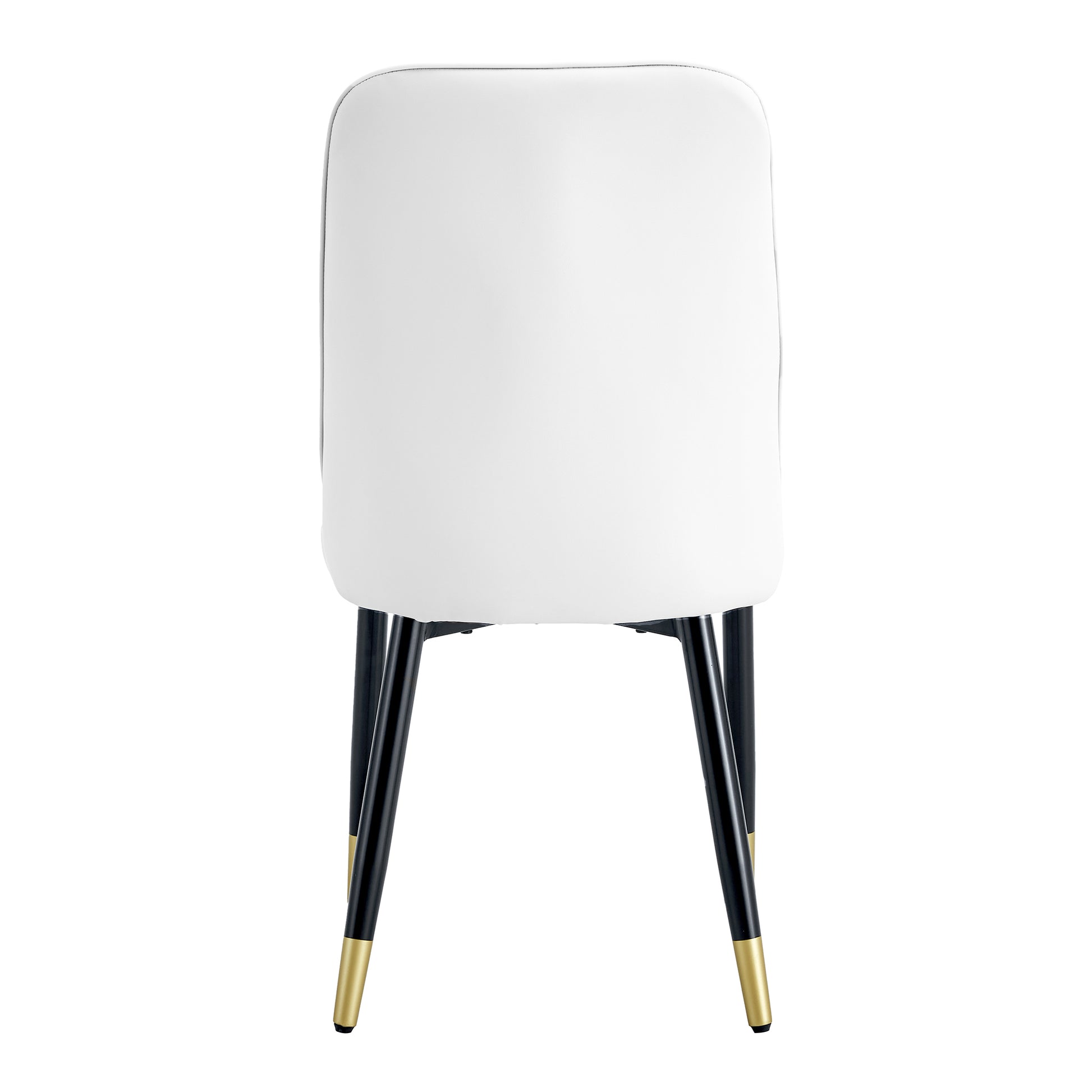 Table And Chair Set.The Table Has A Glass Top With Imitation Marble Pattern Stickers And Stainless Steel Golden Legs. Paried With Chairs With Pu Artificial Leather Backrest Cushions And Black Legs. White Gold Seats 8 Glass Metal