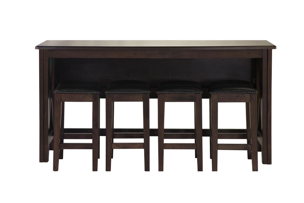 Dark Brown Finished Drop Leaf Table W 4 Stools Wood Dark Brown Seats 4 Wood 72 Inches Transitional Rectangular Solid Wood Mdf