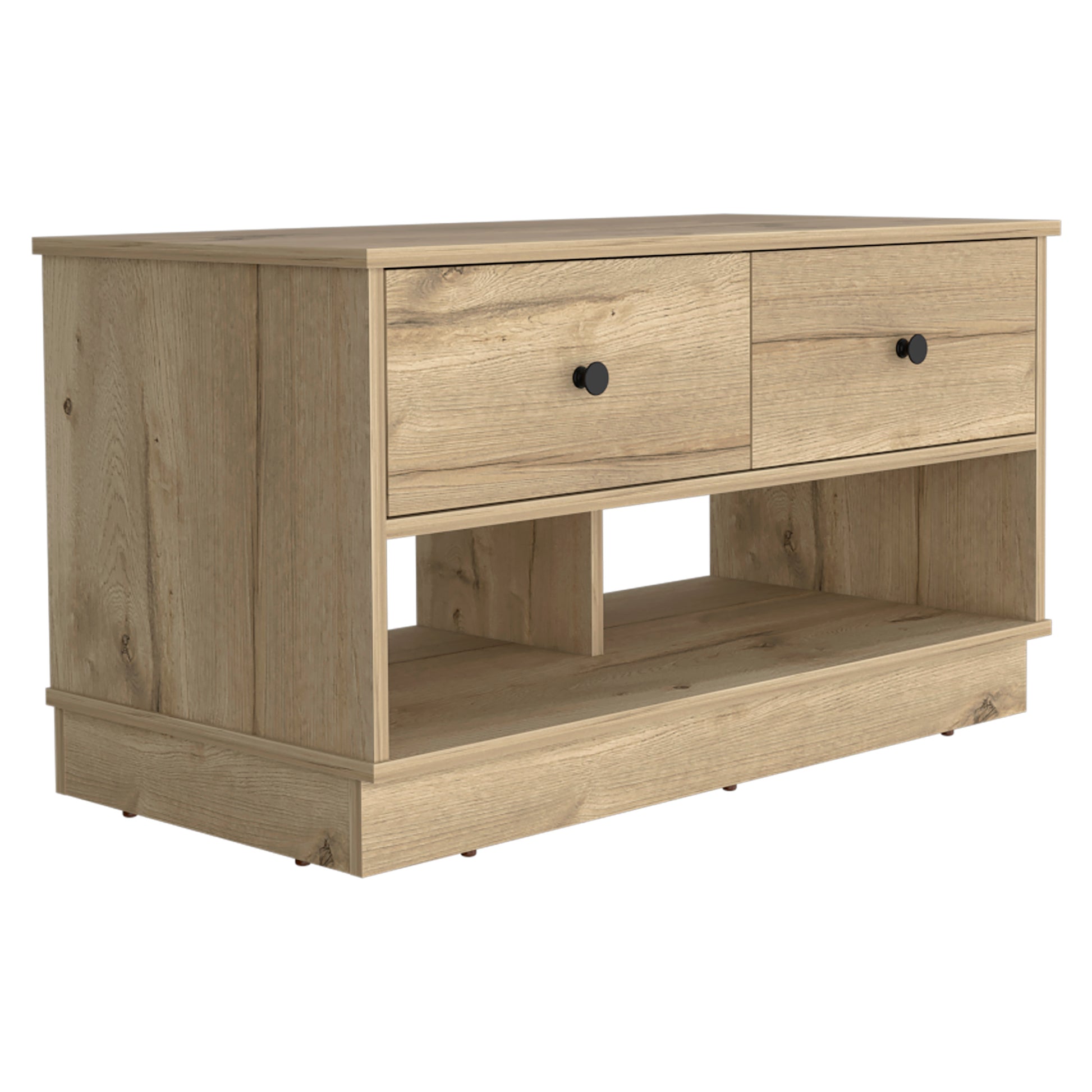 Tulip Storage Bench, Two Drawers, Two Shelves Beige Melamine Engineered Wood