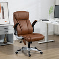 Vinsetto Executive Massage Office Chair With 6 Vibration Points, Heated Faux Leather Computer Desk Chair With Flip Up Armrest, Adjustable Height, Swivel Wheel, Brown Brown Leather
