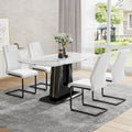 Table And Chair Set, Modern And Minimalist Dining Table, Imitation Marble Patterned Tabletop, Mdf Legs With U Shaped Brackets. Paired With Comfortable Chairs, Suitable For Dining And Living Rooms. Black Mdf Glass
