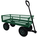 3 Cu. Ft. 300 Lbs. Capacity Removable Sides Metal Steel Mesh Heavy Duty Utility Wagon Outdoor Garden Cart In Green Green Steel