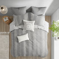 3 Piece Cotton Jacquard Duvet Cover Set King Gray Cotton