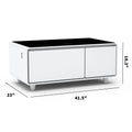 Modern Smart Coffee Table With Built In Fridge, Bluetooth Speaker, Wireless Charging, Touch Control Panel, Usb Ports, Outlet Protection, Atmosphere Light, White White Built In Outlets Or Usb Primary Living Space Freestanding Rectangular Drawers Coffee &