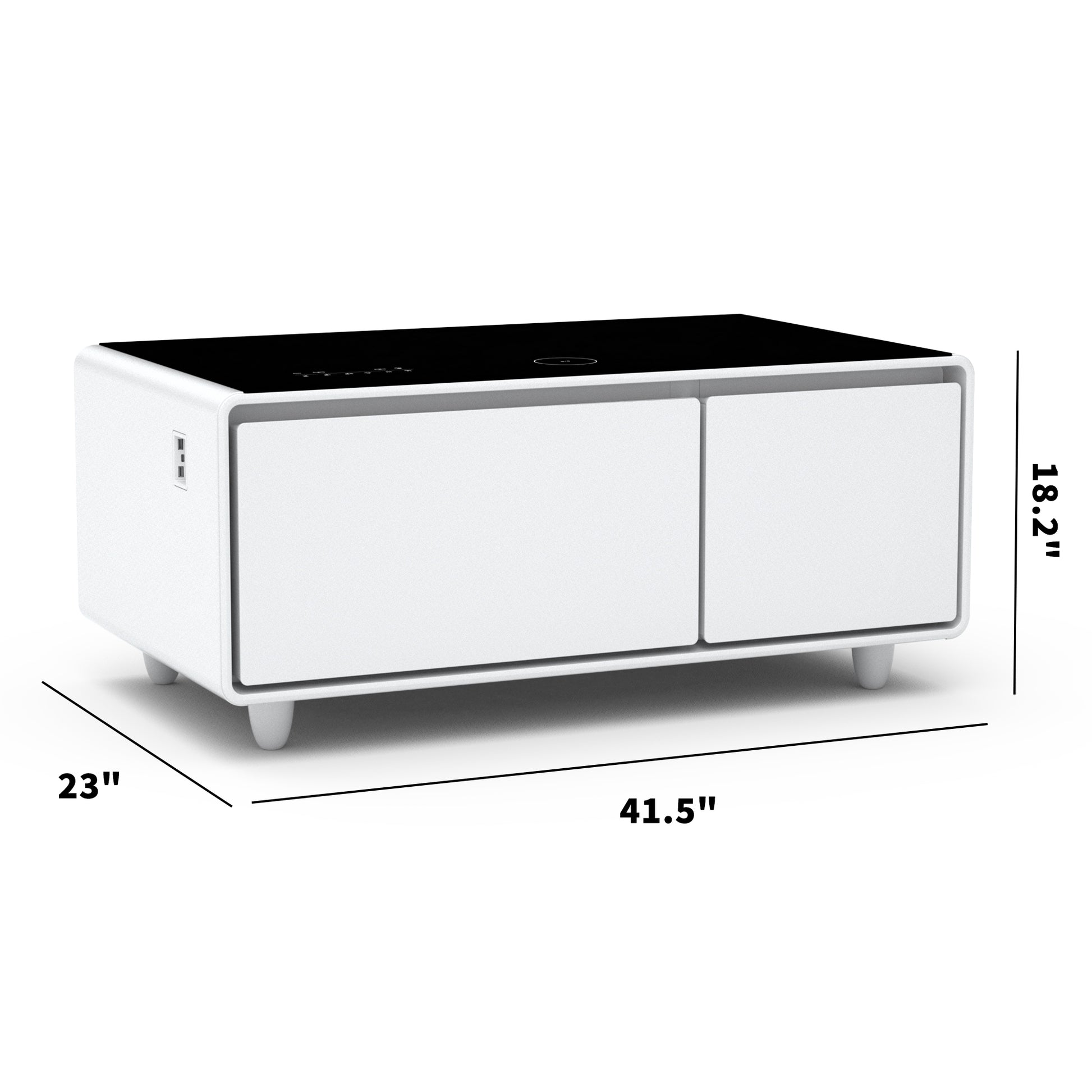 Modern Smart Coffee Table With Built In Fridge, Bluetooth Speaker, Wireless Charging, Touch Control Panel, Usb Ports, Outlet Protection, Atmosphere Light, White White Built In Outlets Or Usb Primary Living Space Freestanding Rectangular Drawers Coffee &