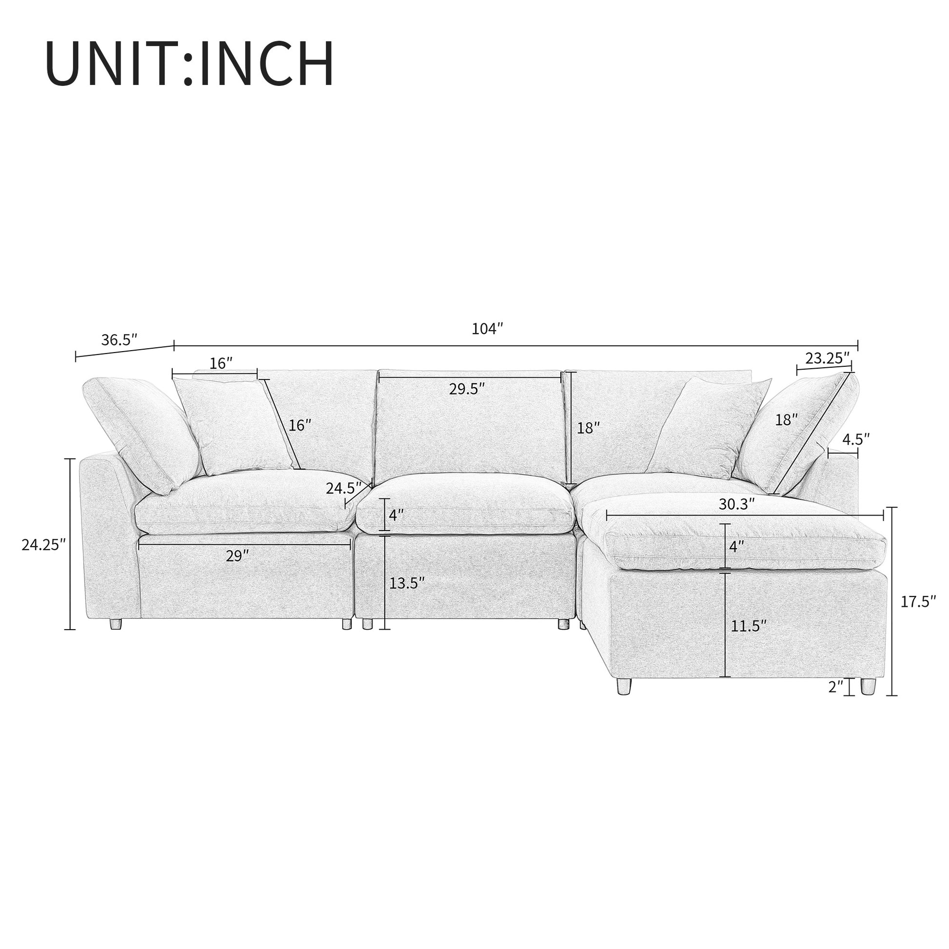 Down Filled Upholstery Convertible Sectional Sofa, L Shaped Couch With Reversible Chaise Light Gray Polyester 4 Seat