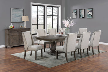 Traditional Formal 9Pc Dining Set Table W Leaf 8X Side Chairs Pedestal Base Oak Finish Table Wingback Design Upholstered Cushion Dining Room Wood Dining Room Solid Wood Rubberwood Rectangular Dining Table With Chair Upholstered Chair Wood Oak Seats 8